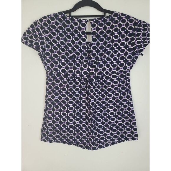 Michael Michael Kors 100% Linen Top 2 Womens Black Purple Cap Sleeve Key Hole - Picture 6 of 8